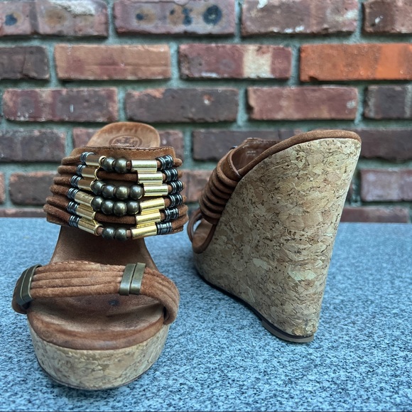 TORY BURCH 10.5 tan suede beaded wedge sandal - Picture 12 of 14